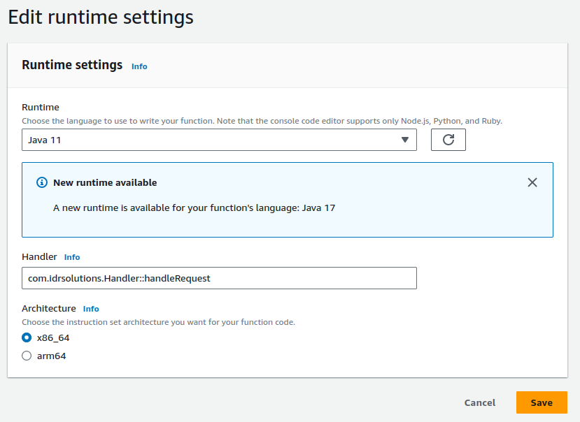 Lambda Runtime Config